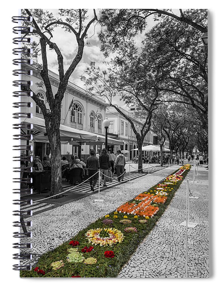 Funchal Spiral Notebook featuring the photograph Tapestry of Flowers in Funchal by Eva Lechner