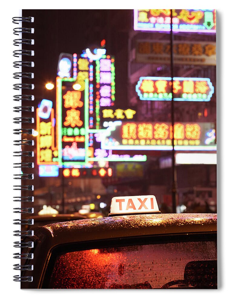 Outdoors Spiral Notebook featuring the photograph Taxi Along Nathan Road At Night by Gary Yeowell