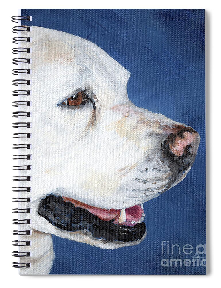 Dog Spiral Notebook featuring the painting Taz - White Lab Portrait by Annie Troe