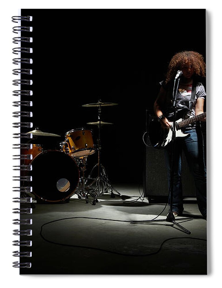 Cool Attitude Spiral Notebook featuring the photograph Teenage Girl 13-15 Playing Electric by Thomas Northcut