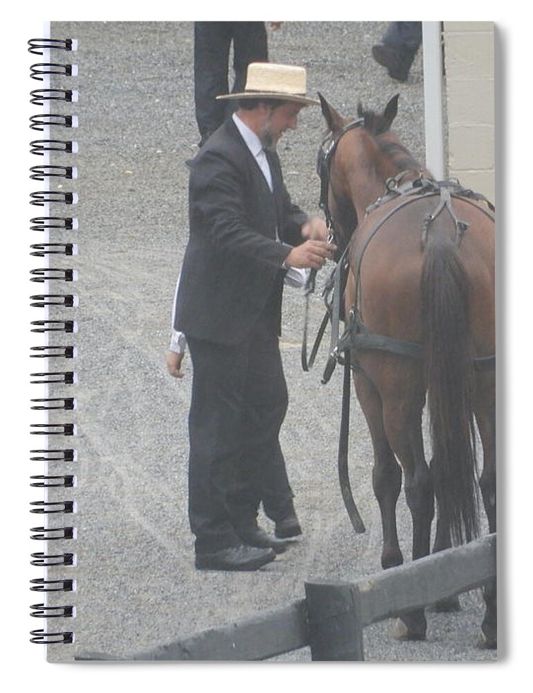Amish Spiral Notebook featuring the photograph Tending to a Horse by Christine Clark