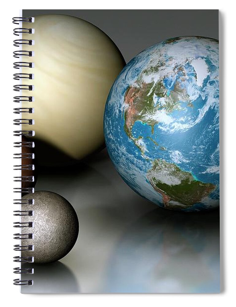 Scale Spiral Notebook featuring the digital art Terrestrial Planets Compared by Mark Garlick