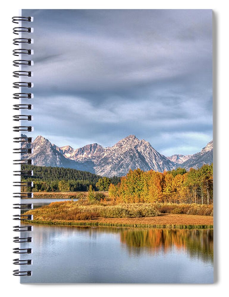 Grand Spiral Notebook featuring the photograph Tetons and Snake River by Steve Stuller
