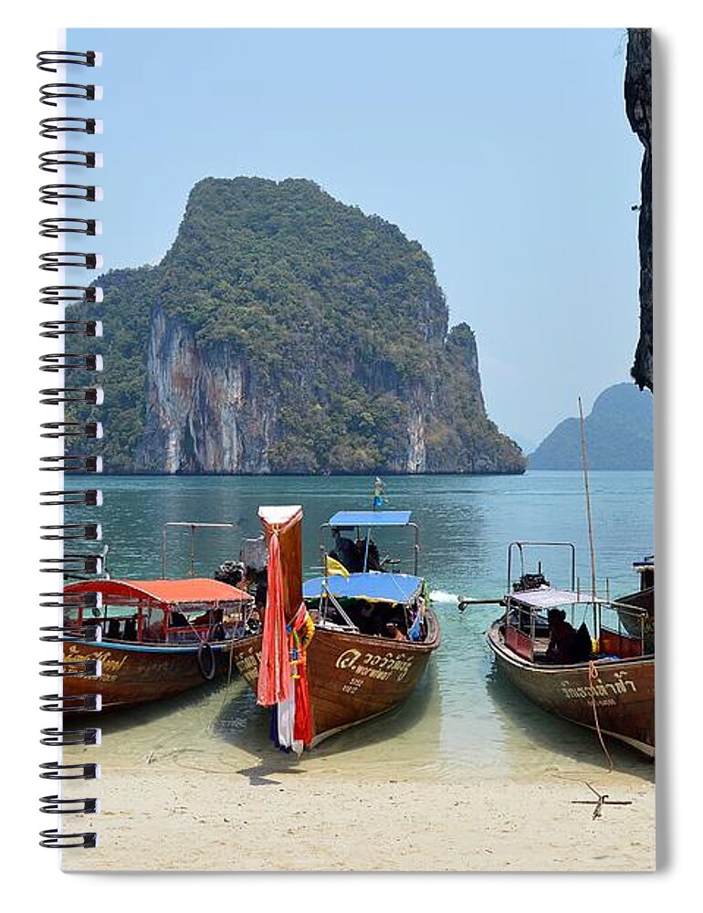 Islands Spiral Notebook featuring the photograph THAI Longboats by Thomas Schroeder