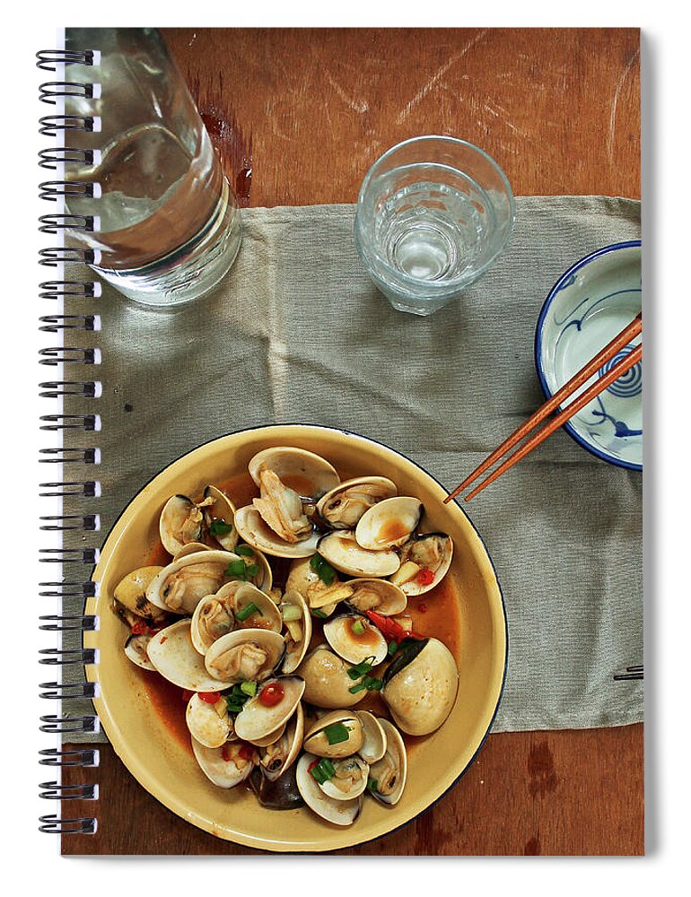 Thai Culture Spiral Notebook featuring the photograph Thai Spicy Chili Clams Stir-fry by Jen Voo Photography