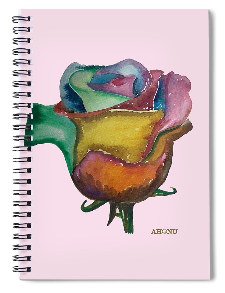 Rose Spiral Notebook featuring the painting The 1111 Global Rose by AHONU Aingeal Rose