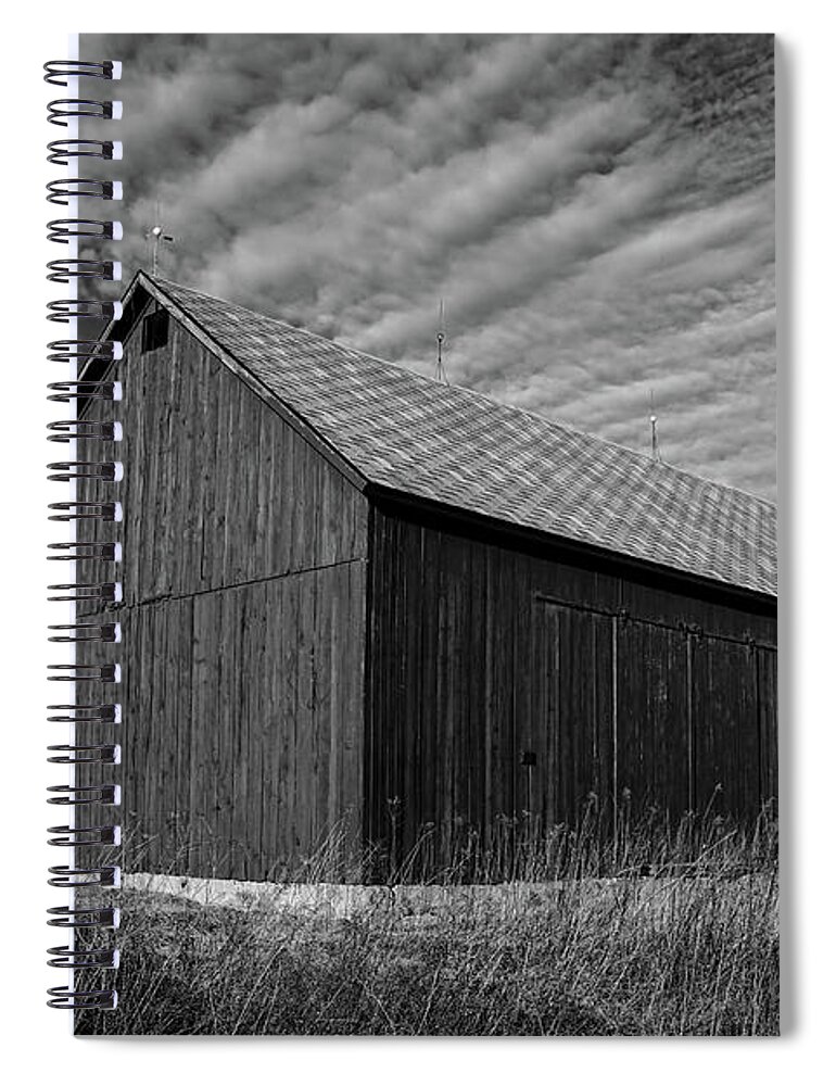 The Barn Spiral Notebook featuring the photograph The Barn Mono by Rachel Cohen