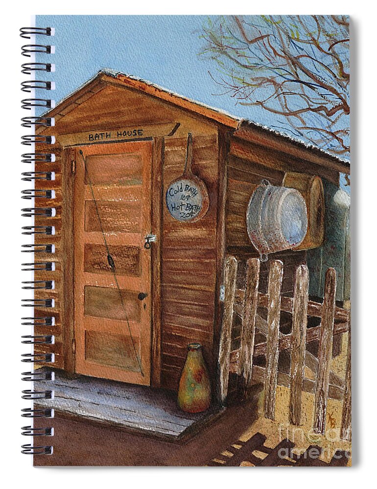 Dobson Museum Spiral Notebook featuring the painting The Bath House by Karen Fleschler