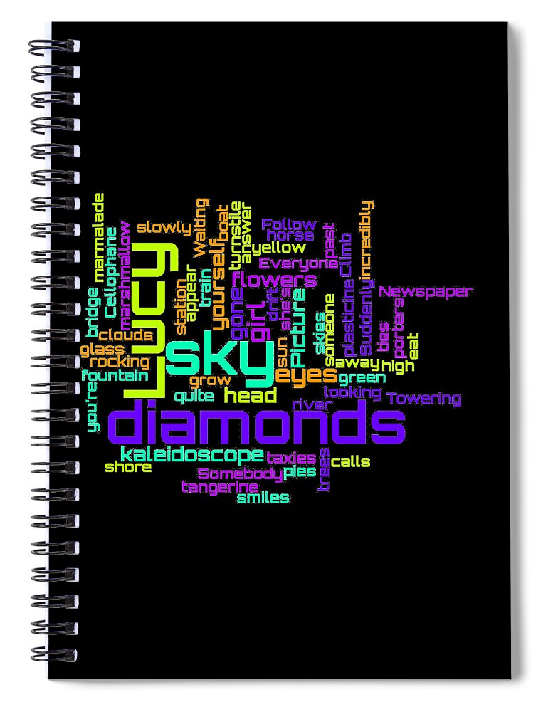 The Beatles Spiral Notebook featuring the digital art The Beatles - Lucy in the Sky with Diamonds Lyrical Cloud by Susan Maxwell Schmidt