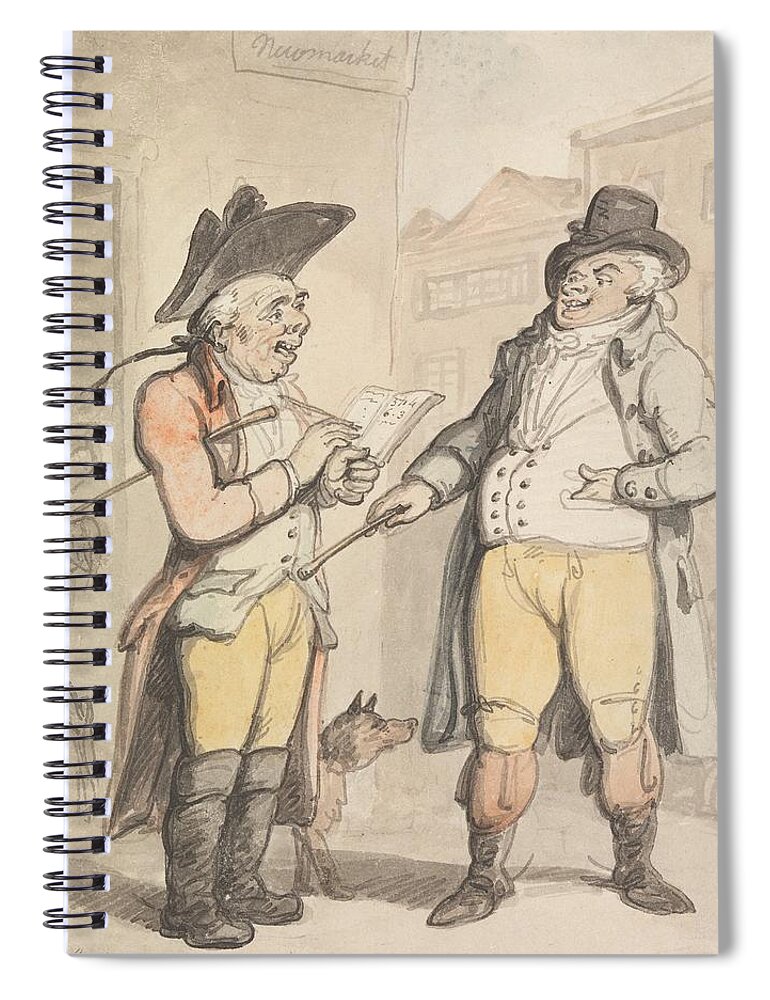 19th Century Art Spiral Notebook featuring the drawing The Bookmaker and his Client outside the Ram Inn, Newmarket by Thomas Rowlandson