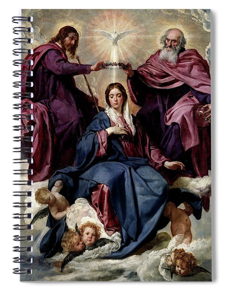 Diego Velazquez Spiral Notebook featuring the painting 'The Coronation of the Virgin', ca. 1635, Spanish School, ... by Diego Velazquez -1599-1660-