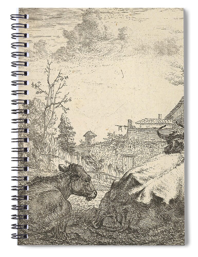 17th Century Art Spiral Notebook featuring the relief The Cow and the Calf by Karel Dujardin