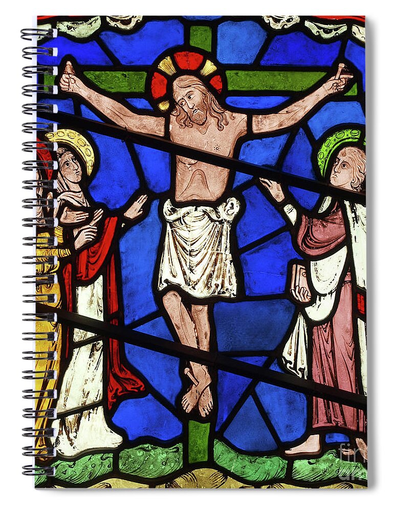 Stained Glass Spiral Notebook featuring the glass art The Crucifixion, 1853 by English School