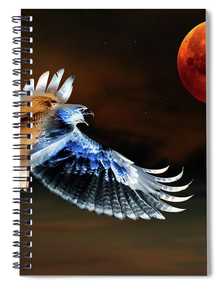 Fantasy Spiral Notebook featuring the digital art The Cry of the super blood wolf moon by Judi Dressler