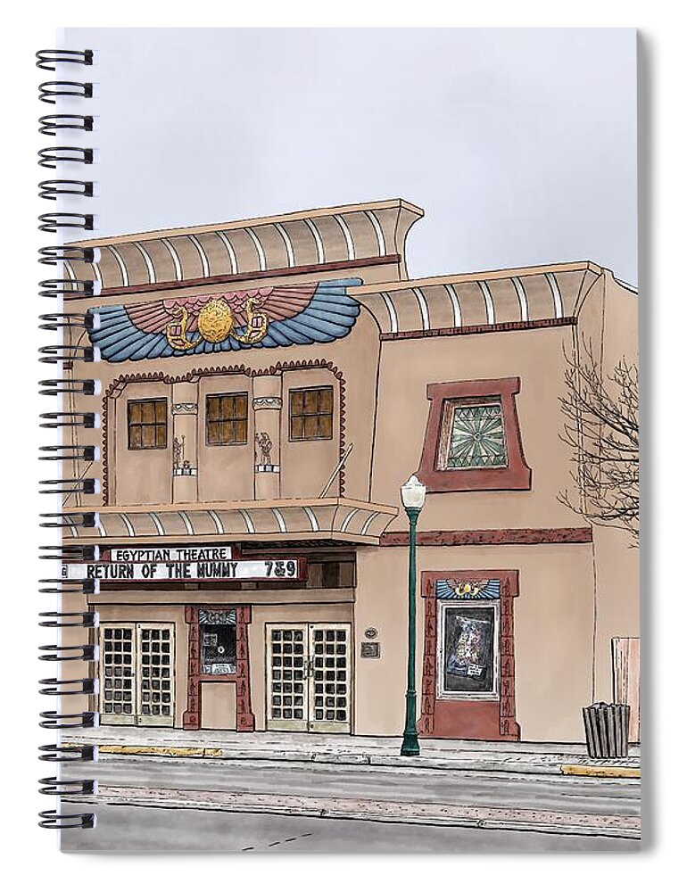 Egyptian Spiral Notebook featuring the digital art The Egyptian Theatre by Rick Adleman
