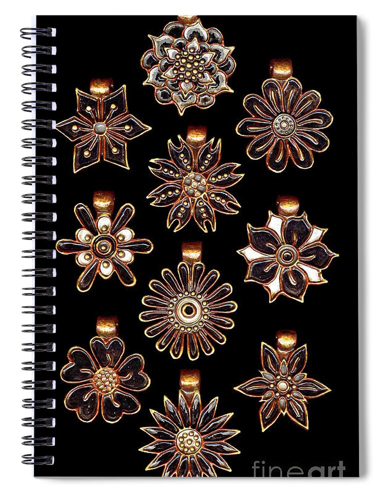 Polymer Clay Spiral Notebook featuring the jewelry The Exalted Beauty Empress Medallions. Onyx by Amy E Fraser