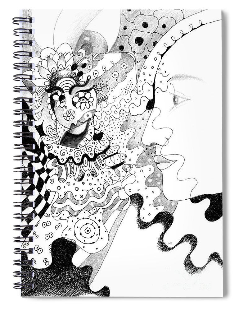 The Eye In The Sky Aka The I In The Sky By Helena Tiainen Spiral Notebook featuring the drawing The Eye In The Sky aka The I In The Sky by Helena Tiainen