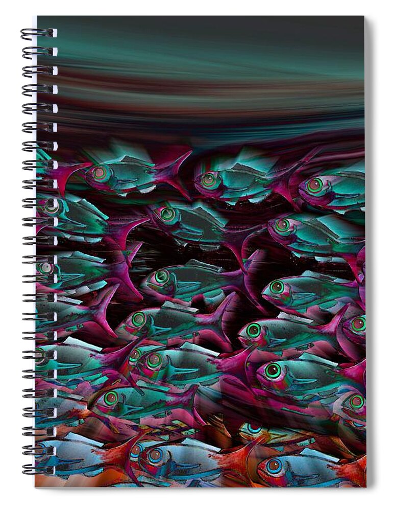 Modern Abstract Spiral Notebook featuring the painting The Fish - At Night by Joan Stratton