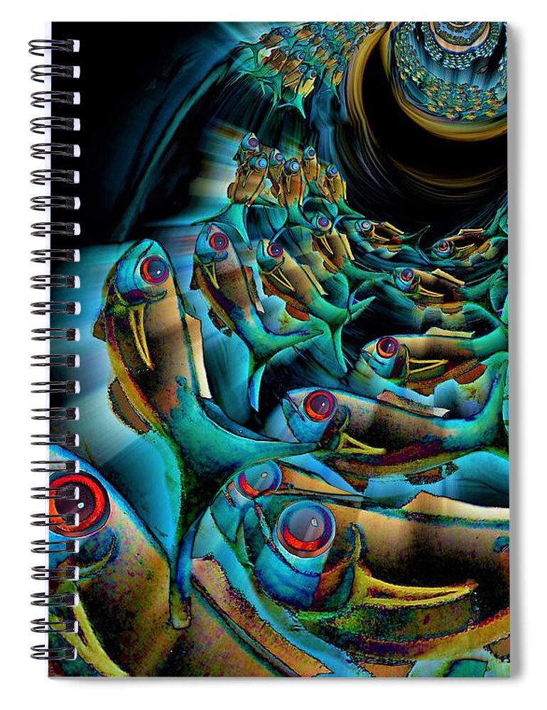 Modern Abstract Spiral Notebook featuring the painting The Fish Ball - The Coral Tree Bush by Joan Stratton by Joan Stratton