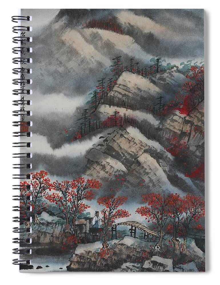 Chinese Watercolor Spiral Notebook featuring the painting The Four Seasons Version 1 - Autumn by Jenny Sanders