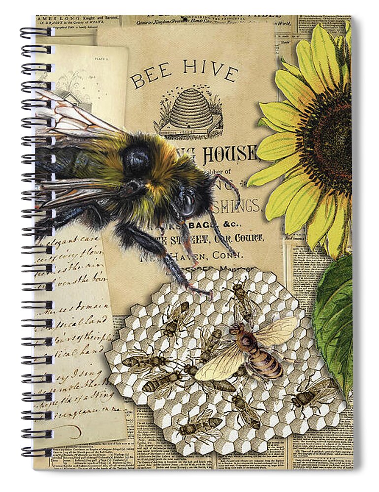  Spiral Notebook featuring the digital art The Fuzzy Bee by Terry Kirkland Cook