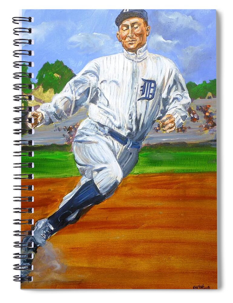 Ty Cobb Spiral Notebook featuring the painting The Greatest Baseball Player in History Ty Cobb by Bryan Bustard
