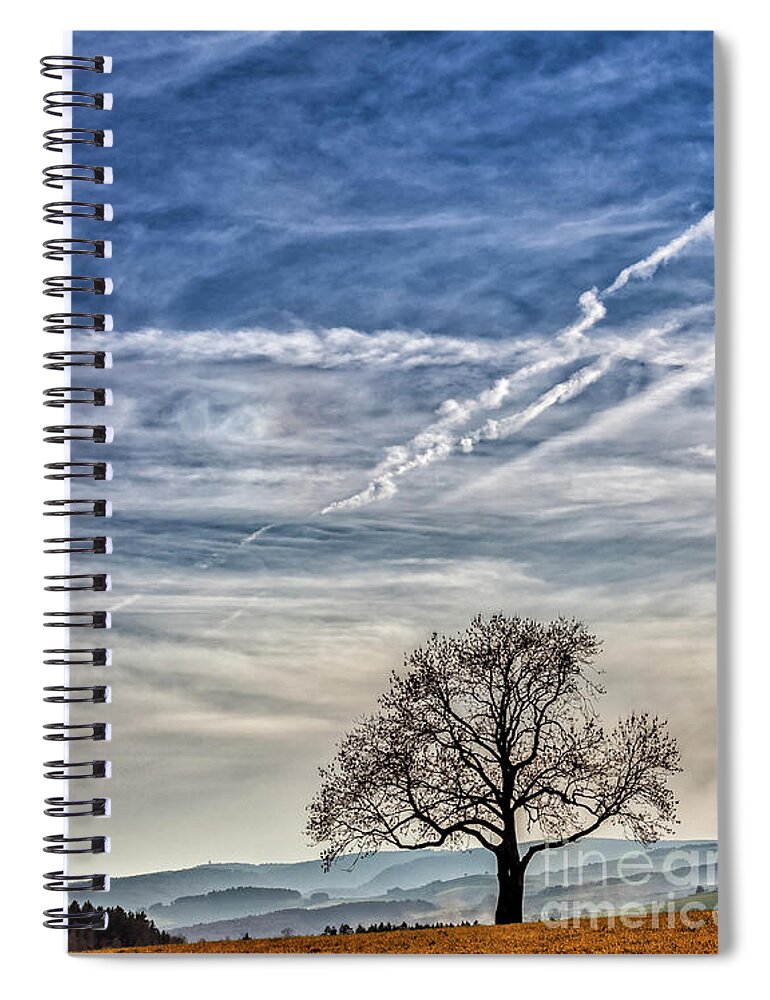 Hegau Spiral Notebook featuring the photograph Lonely Tree in the Sky by Bernd Laeschke