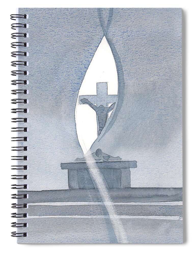 Holy Spirit Spiral Notebook featuring the painting The Holy Spirit Pierces The Veil At Mass, And Reveals To Us The Mystery Of Christs Sufferings by Elizabeth Wang