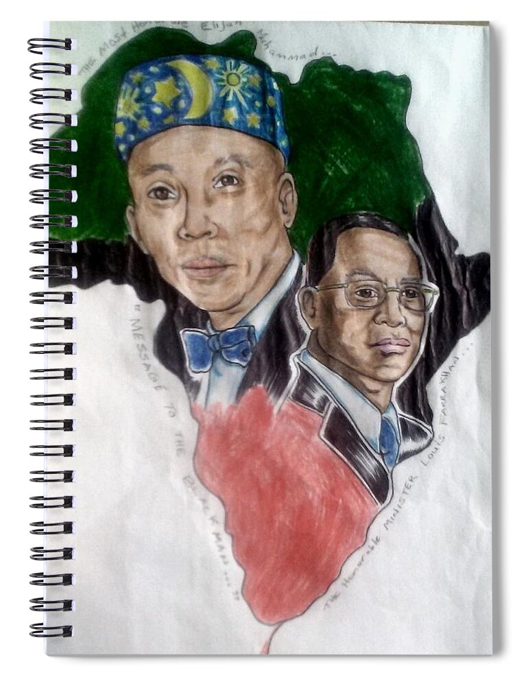 Blak Art Spiral Notebook featuring the drawing The Honorable Elijah Muhammad and the Minister Louis Farrakhan by Joedee