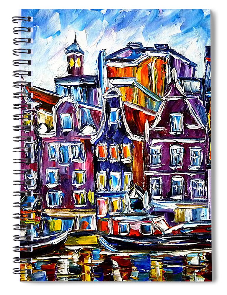Beautiful Amsterdam Spiral Notebook featuring the painting The Houses Of Amsterdam by Mirek Kuzniar