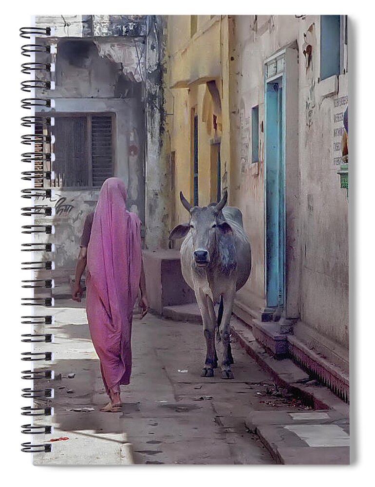 Shadow Spiral Notebook featuring the photograph The Lady And The Cow by Glenn Losack