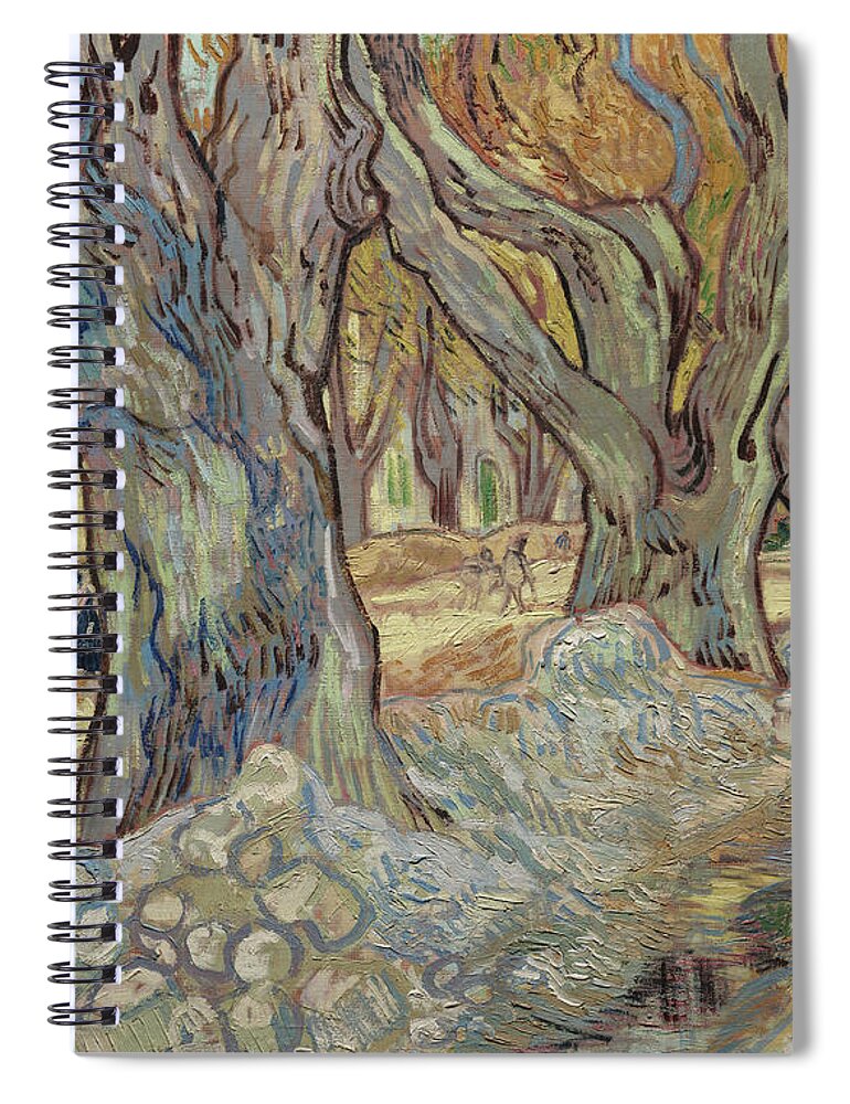 Road Menders Spiral Notebook featuring the painting The Large Plane Trees, or Road Menders at Saint Remy, 1889 by Vincent Van Gogh