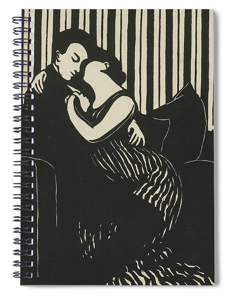 19th Century Art Spiral Notebook featuring the relief The Lie, plate one from Intimacies by Felix Edouard Vallotton