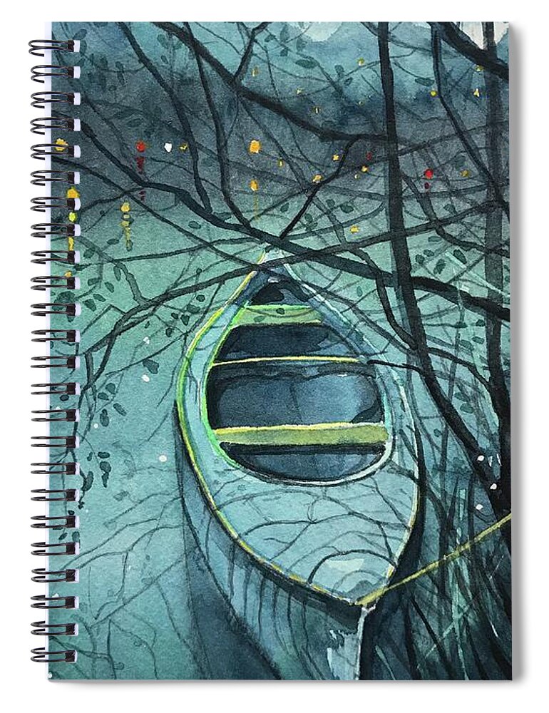 Watercolor Spiral Notebook featuring the painting The Lonely Canoe by Luisa Millicent