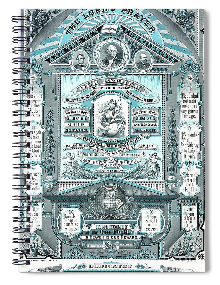 Blue Spiral Notebook featuring the drawing The Lords Prayer and the Ten Commandments by American School