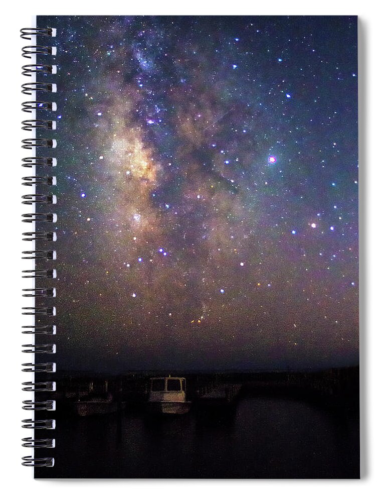 Milkyway Spiral Notebook featuring the photograph The Milkyway Over Harkers Island Boats by Bob Decker