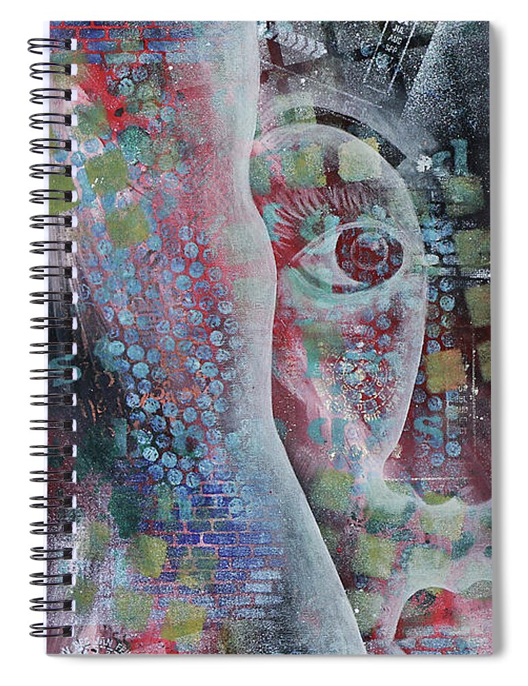 Abstract Spiral Notebook featuring the mixed media The New Face by Totally Talliesen