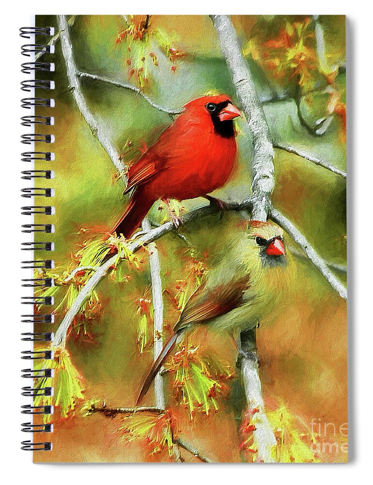 Cardinal Spiral Notebook featuring the mixed media The Newlyweds by Tina LeCour