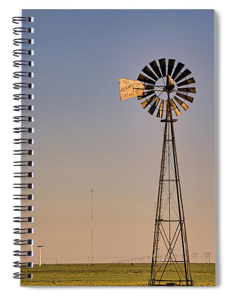 Texas Spiral Notebook featuring the photograph The Old and The New #windmills by Andrea Anderegg