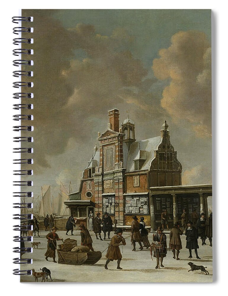 17th Century Art Spiral Notebook featuring the painting The Paalhuis and the Nieuwe Brug in Amsterdam during Wintertime by Jan Abrahamsz Beerstraaten