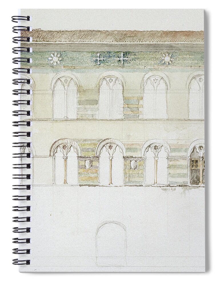 Pisa Spiral Notebook featuring the painting The Palazzo Gambacorti, Pisa By John Ruskin by John Ruskin