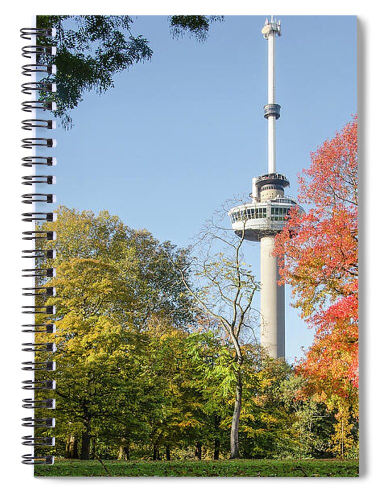 Rotterdam Spiral Notebook featuring the photograph The Park, The Euromast and the Sweet Gum Tree by Frans Blok