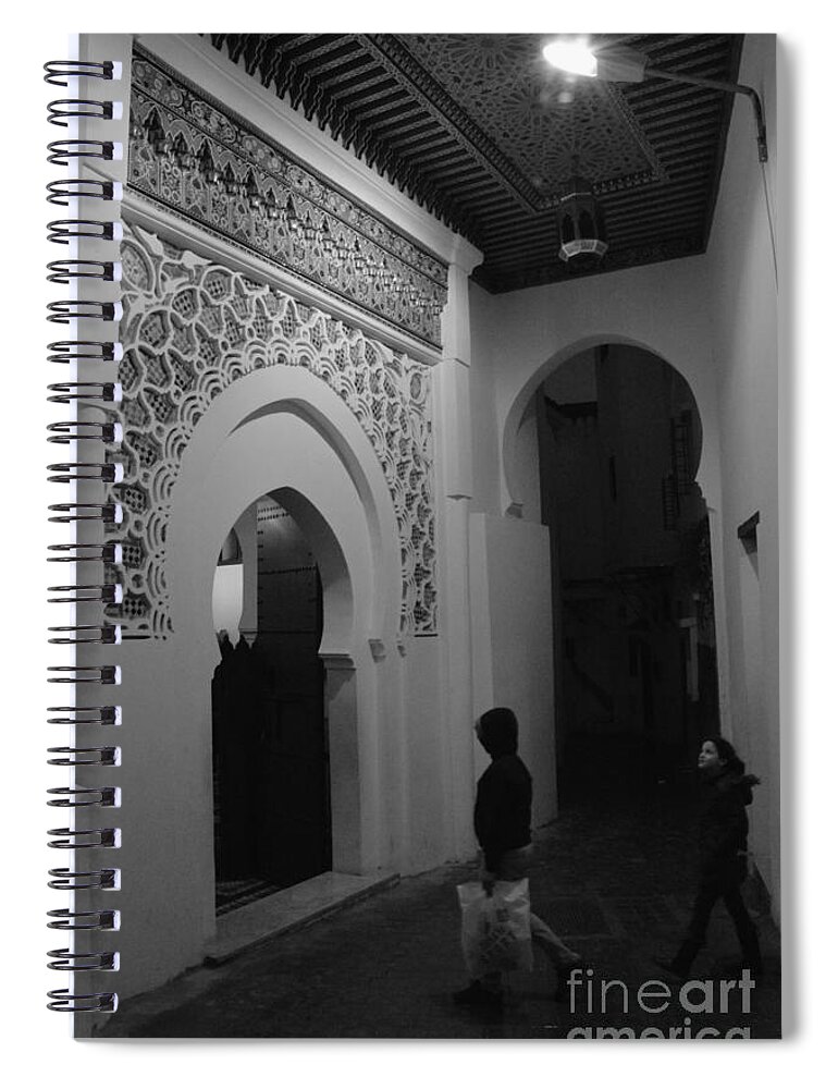 Night Shot Spiral Notebook featuring the photograph The path to the temple - black and white by Yavor Mihaylov