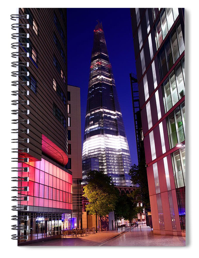 Corporate Business Spiral Notebook featuring the photograph The Shard Skyscraper At Night, Central by Dynasoar