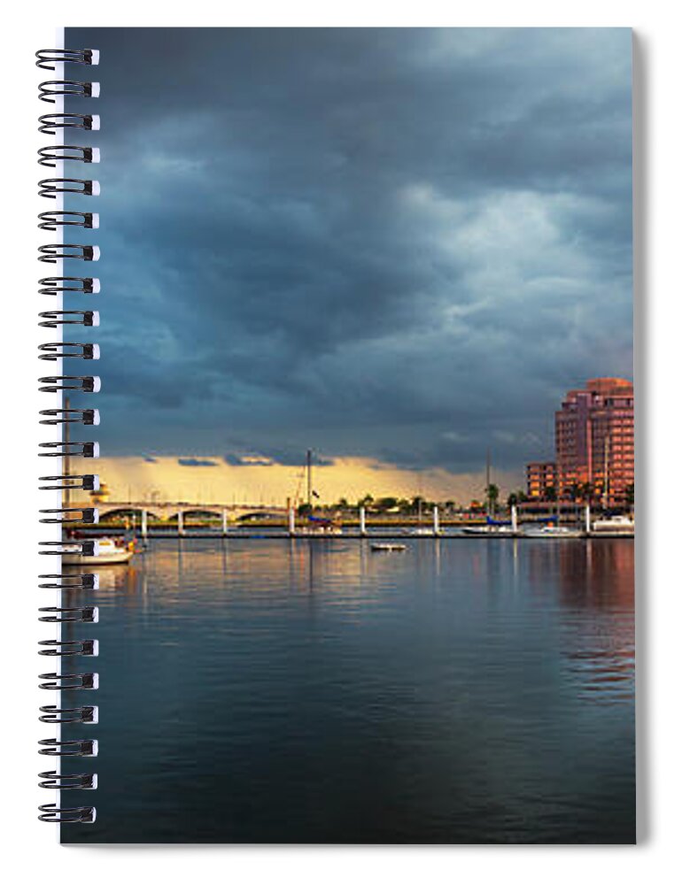 Boats Spiral Notebook featuring the photograph The Skyline of West Palm Beach at Sunset by Debra and Dave Vanderlaan