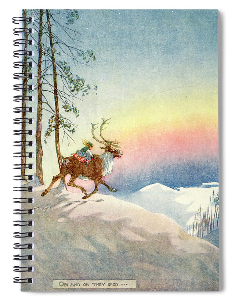 Fairy Tales Spiral Notebook featuring the mixed media The Snow Queen, illustration from by Honor C Appleton