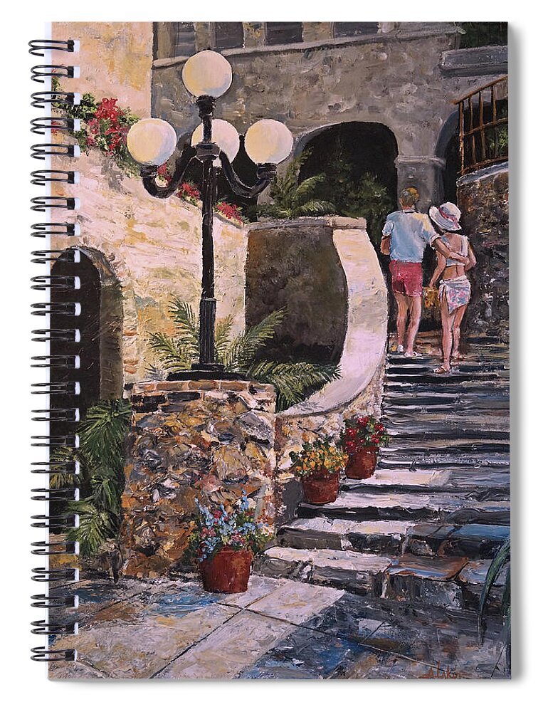Puerto Rico Spiral Notebook featuring the painting The Steps by Alan Lakin