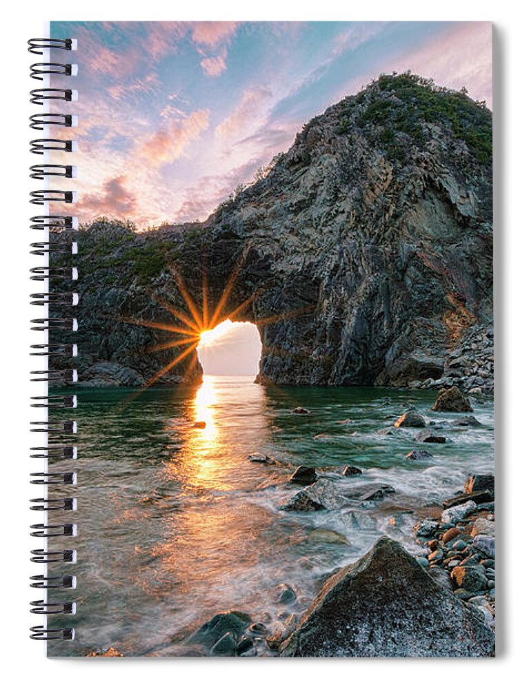 Scenics Spiral Notebook featuring the photograph The Supreme Light - Sunset At Senganmon by Tommy Tsutsui