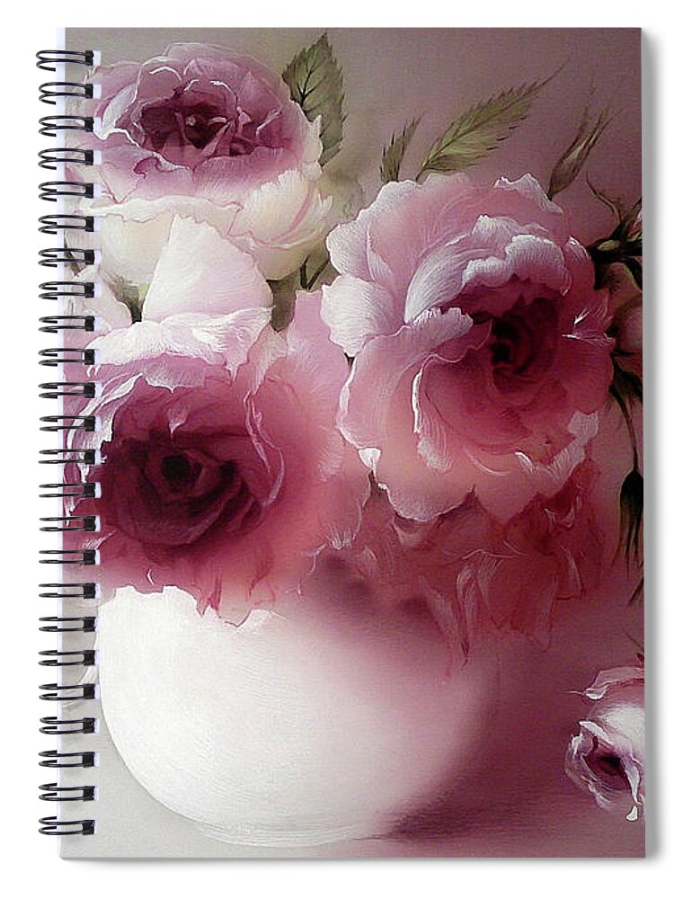 Russian Artists New Wave Spiral Notebook featuring the painting The Tender Fragrance of Roses by Alina Oseeva