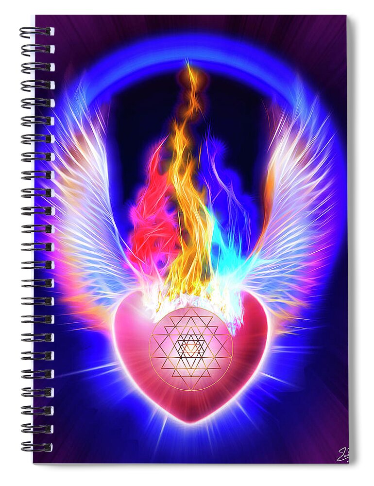 Threefold Flame Spiral Notebook featuring the digital art The Threefold Flame Of Power Wisdom and Love by Endre Balogh